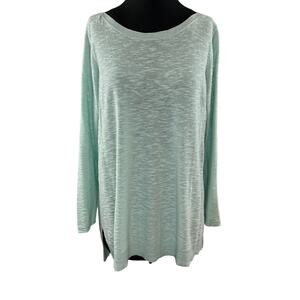EILEEN FISHER Mint Green Linen Cotton Boat Neck Long Sleeve Pullover Sweater